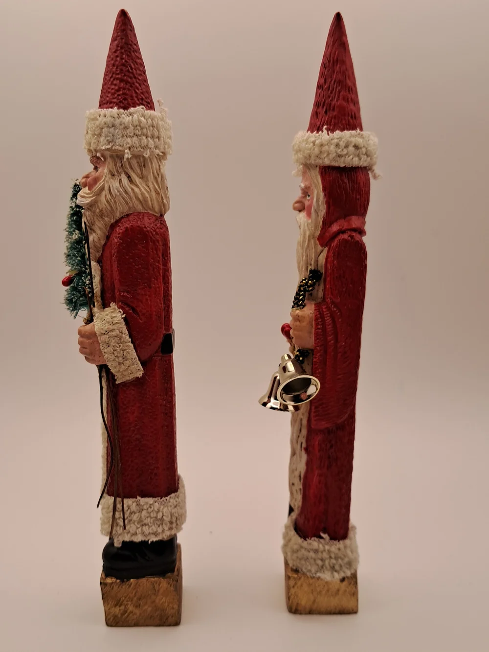 ​Vintage Resin Skinny Santa Claus Figurines Set of 2 Christmas Tree Bells 7.25